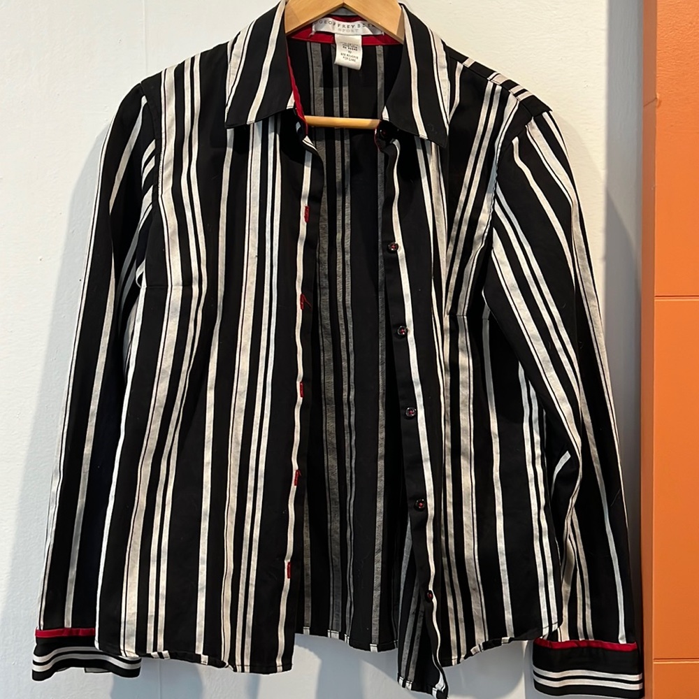 Geoffrey Beene Black & White Striped Button Down